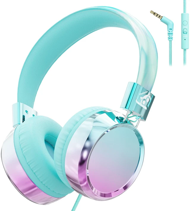 Main image of Kids Headphones with Cord with Mic, 85/94dB Safe Volume Limit HD mic, over-ear foldable, 3.5mm for iPad, tablet, computer, Kids Wired Headphones for school travel, boys girls,Aura Series