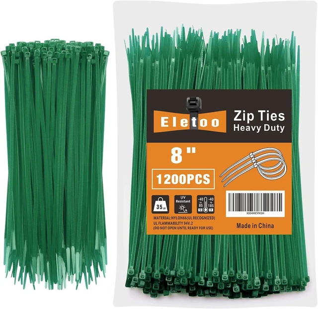 Main image of 8 Inch Garden Green Zip Ties 1200Pack Cable Ties 35 LBS UV Resistant Cable Ties, Weatherproof, Self-Locking for Indoor and Outdoor
