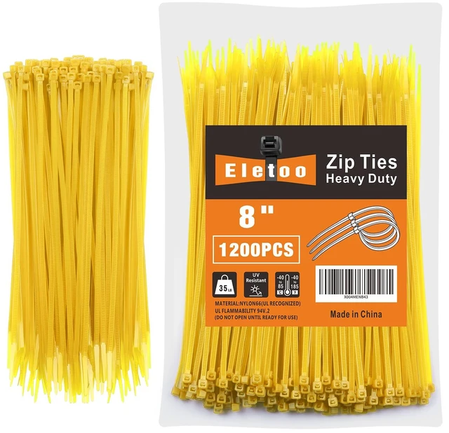 Main image of 8 Inch Yellow Zip Ties 1200 Pack Cable Ties 35 LBS UV Resistant Cable Ties, Weatherproof, Self-Locking for Indoor and Outdoor