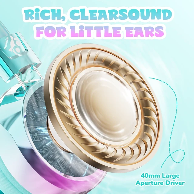 Alt view image 6 of 7 - Kids Headphones with Cord with Mic, 85/94dB Safe Volume Limit HD mic, over-ear foldable, 3.5mm for iPad, tablet, computer, Kids Wired Headphones for school travel, boys girls,Aura Series