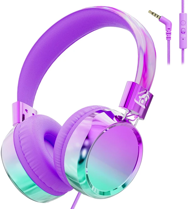 Main image of Kids Headphones with Cord with Mic, 85/94dB Safe Volume Limit HD mic, over-ear foldable, 3.5mm for iPad, tablet, computer, Kids Wired Headphones for school travel, boys girls,Aura Series