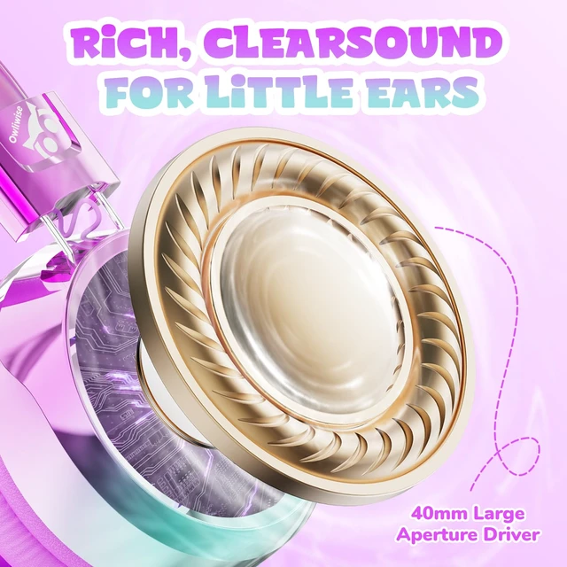 Alt view image 6 of 7 - Kids Headphones with Cord with Mic, 85/94dB Safe Volume Limit HD mic, over-ear foldable, 3.5mm for iPad, tablet, computer, Kids Wired Headphones for school travel, boys girls,Aura Series