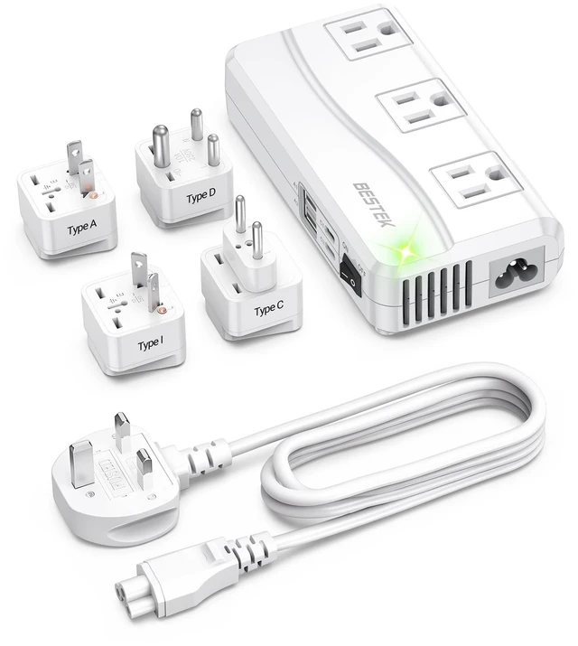 Main image of Universal Travel Adapter 220V to 110V Voltage Converter, 250W Step Down Power Converter with 4 USB Ports & 3 AC Outlets and EU/UK/AU/US/India Worldwide Plug Adapter