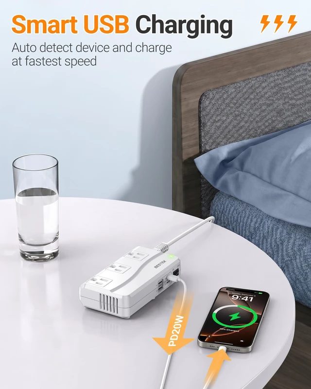 Alt view image 5 of 7 - Universal Travel Adapter 220V to 110V Voltage Converter, 250W Step Down Power Converter with 4 USB Ports & 3 AC Outlets and EU/UK/AU/US/India Worldwide Plug Adapter