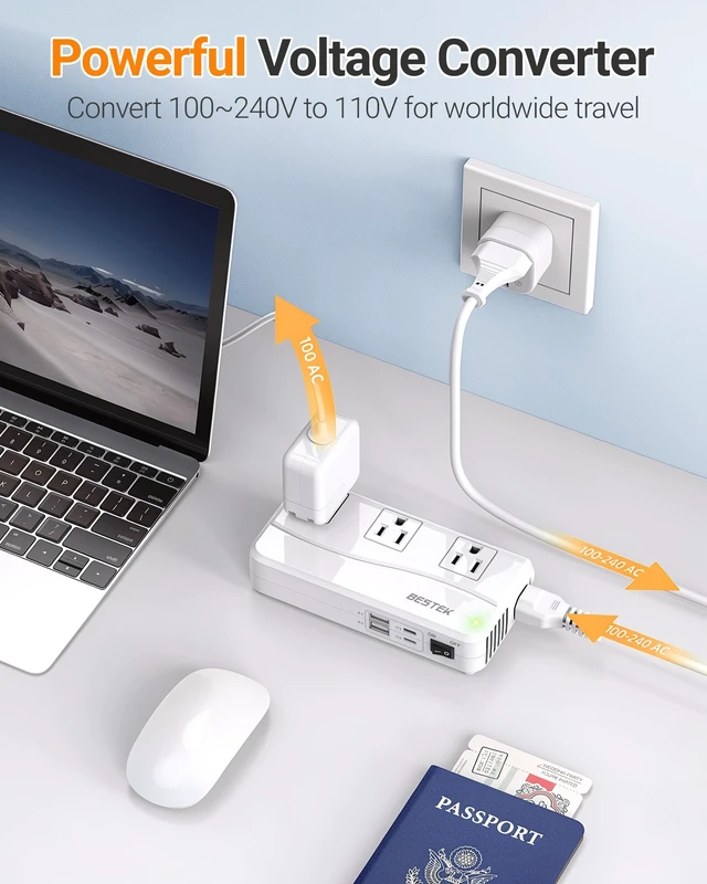 Alt view image 6 of 7 - Universal Travel Adapter 220V to 110V Voltage Converter, 250W Step Down Power Converter with 4 USB Ports & 3 AC Outlets and EU/UK/AU/US/India Worldwide Plug Adapter