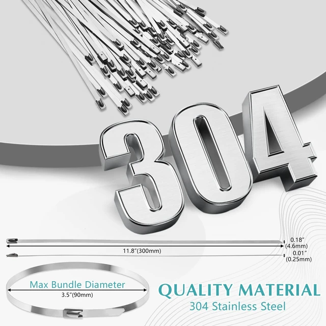 Alt view image 2 of 7 - 500 Pcs Stainless Steel Zip Ties 304 Metal Cable,11.8 Inch (Pack of 2)