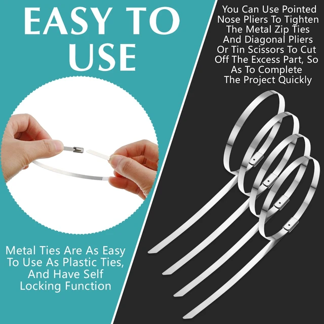 Alt view image 3 of 7 - 500 Pcs Stainless Steel Zip Ties 304 Metal Cable,11.8 Inch (Pack of 2)