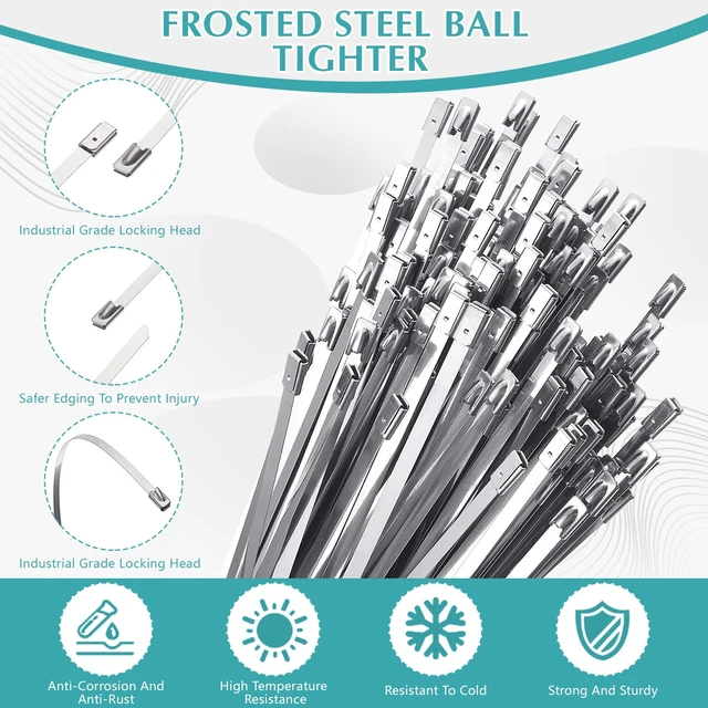 Alt view image 4 of 7 - 500 Pcs Stainless Steel Zip Ties 304 Metal Cable,11.8 Inch (Pack of 2)