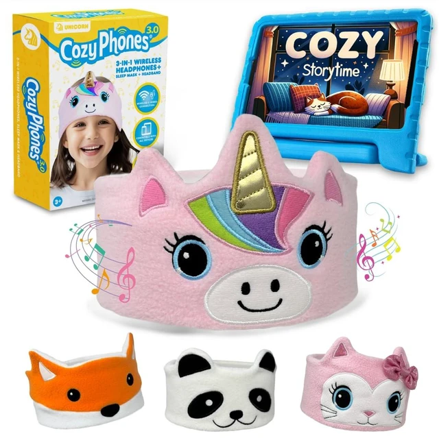 Main image of Toddler Headphones Wireless, Kids Bluetooth Earphones, Safe Volume - Wired School Headphones for Kids with 3.5 MM Jack and Travel Bag - Toddler Airplane Accessories for Boys & Girls - Pink Unicorn