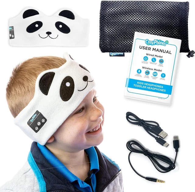 Alt view image 6 of 7 - Toddler Headphones Wireless, Kids Bluetooth Earphones, Safe Volume - Wired School Headphones for Kids with 3.5 MM Jack and Travel Bag - Toddler Airplane Accessories for Boys & Girls - Panda