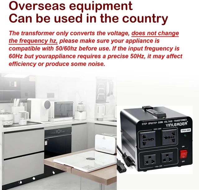 Alt view image 3 of 7 - 110V to 220V Voltage Converter Transformer 2000W Step Up/Down 110/120 Volt - 220/240 Volt Converter,US Standard Power Cord, Circuit Breaker Protection