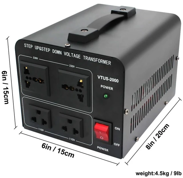Alt view image 6 of 7 - 110V to 220V Voltage Converter Transformer 2000W Step Up/Down 110/120 Volt - 220/240 Volt Converter,US Standard Power Cord, Circuit Breaker Protection