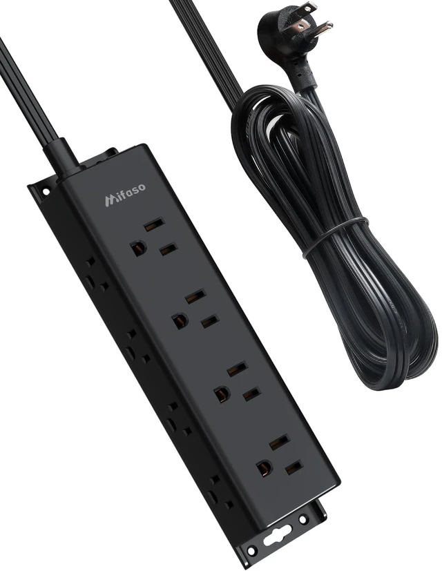 Main image of Surge Protector Power Strip, 12 Widely Spaced Multi Outlets on 3 Sides 15FT Extension Cord with Multiple Outlets, Flat Plug, Wall Mount, Overload Protection, Black