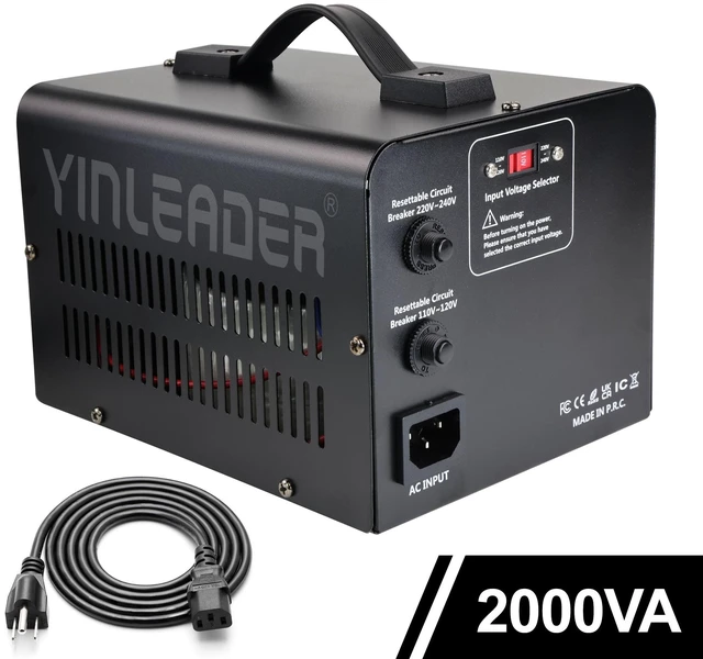 Alt view image 7 of 7 - 110V to 220V Voltage Converter Transformer 2000W Step Up/Down 110/120 Volt - 220/240 Volt Converter,US Standard Power Cord, Circuit Breaker Protection