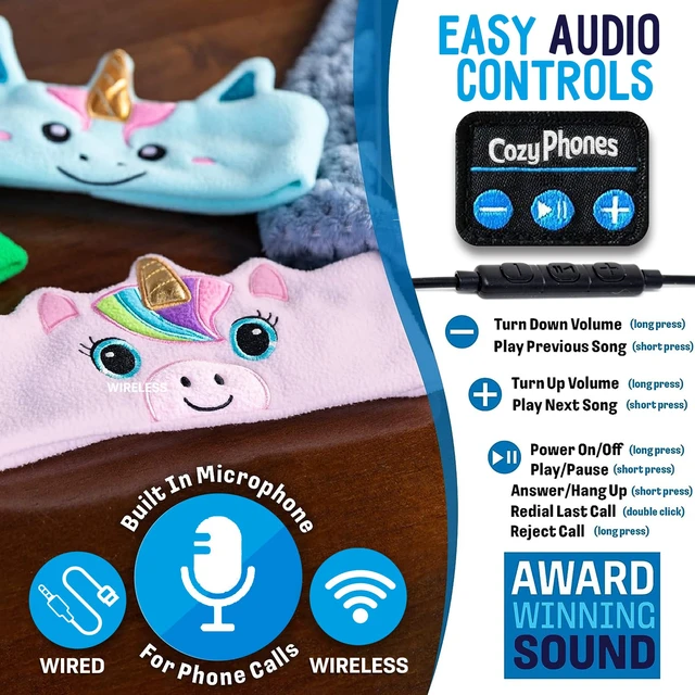 Alt view image 4 of 7 - Toddler Headphones Wireless, Kids Bluetooth Earphones, Safe Volume - Wired School Headphones for Kids with 3.5 MM Jack and Travel Bag - Toddler Airplane Accessories for Boys & Girls - Pink Unicorn