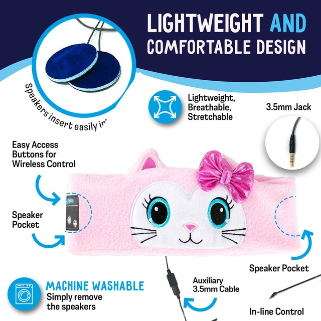 Alt view image 4 of 7 - Toddler Headphones Wireless, Kids Bluetooth Earphones, Safe Volume - Wired School Headphones for Kids with 3.5 MM Jack and Travel Bag - Toddler Airplane Accessories for Boys & Girls - Kitty