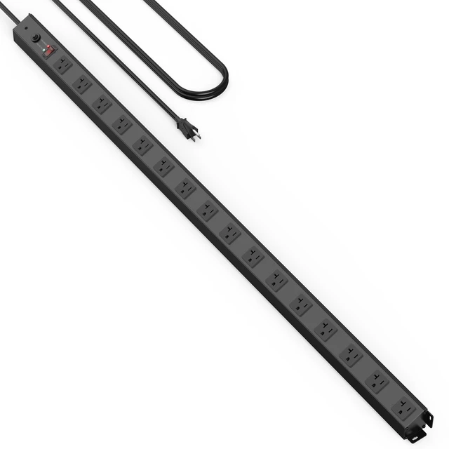 Main image of 16 Outlet Long Power Strip, 12 Gauge Extension Cord. Black, 6FT. Heavy Duty, Surge Protector, High Amp, Wide Spaced Multiple Outlets for Home, Office, Garage, Workshop, ETL Listed