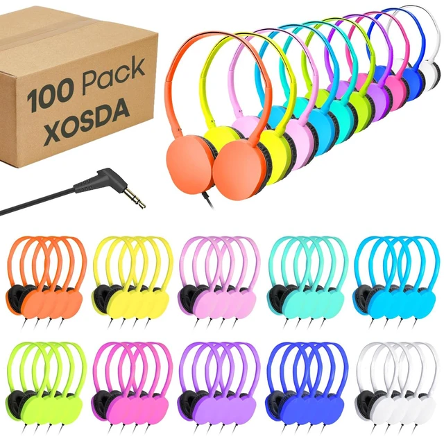 Main image of 100 Pack Bulk Headphones for School Classroom Kids, Wholesale Children On-Ear Headphones Perfect for Toddler Boys Girls Teen and Adult (PU102,100 Mixed)