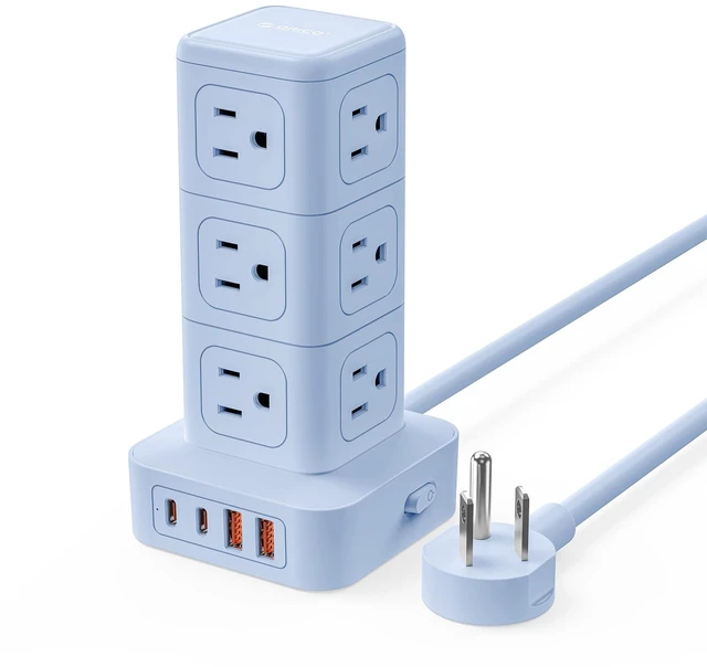 Main image of Power Strip Tower with Multiple Outlets, Tower Extension Cord with 12 AC Outlets 4 USB Ports (2 USB C), Space Saving Design, 5FT Cord Power Tower for Home, Office, Dorm - TPP20