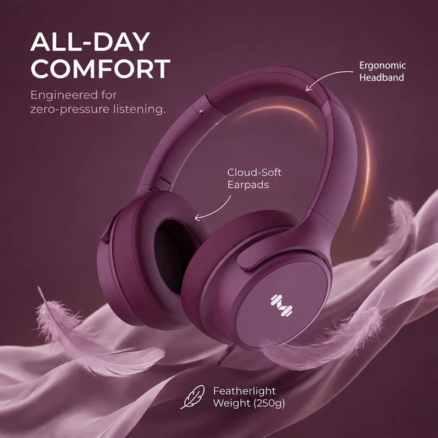 Alt view image 7 of 7 - Wired Over-Ear Headphones, Mic, 3.5mm Plug, USB-C Adapter, Red Foldable, adjustable headphones with soft cushions, inline mic, 3.5mm plug, and USB-C adapter for laptop, phone, and travel