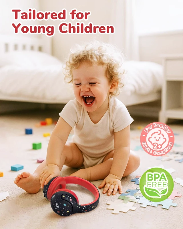 Alt view image 3 of 7 - BTH27 Toddler Headphones for 2+ Year Old Baby Kids Travel Study SafeSound Tech3.0, 74H Playtime, Bluetooth 5.4, BPA Free, Aux, Soft Baby Headphones, Easy Operation, Adjustable, Black