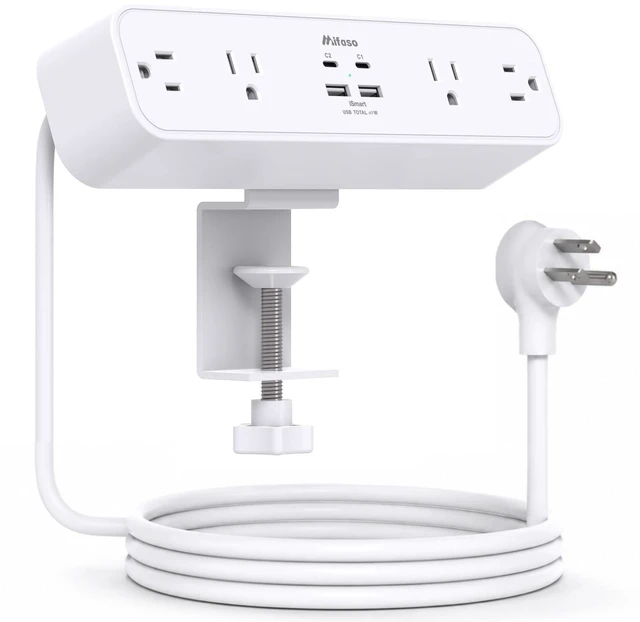 Main image of PD40W USB C Desk Clamp Power Strip, 1080J Surge Protector 4 Outlets, 4 USB (2 USBC), 5FT Extension Cord, Desk Organizer Gaming Accessories Home Office Essentials, Fits 1.96" Edge