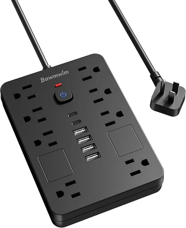 Main image of 6FT Surge Protector Power Strip Extension Cord with 8 Outlets& 6 USB Ports 2 Pack 6FT Flat Plug Extension Cord with 8 AC&6 USB (2 USB C),Wall Mount Multi Plug Outlet Extender,1850J,ETL Listed