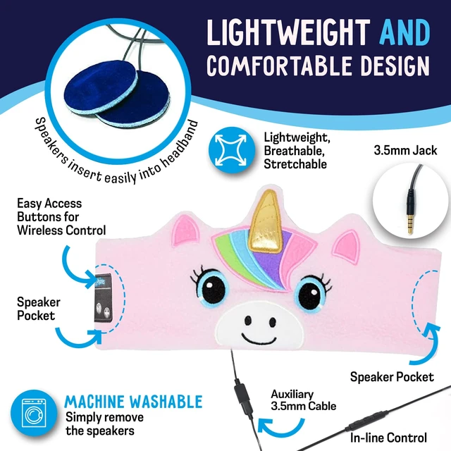 Alt view image 3 of 7 - Toddler Headphones Wireless, Kids Bluetooth Earphones, Safe Volume - Wired School Headphones for Kids with 3.5 MM Jack and Travel Bag - Toddler Airplane Accessories for Boys & Girls - Pink Unicorn