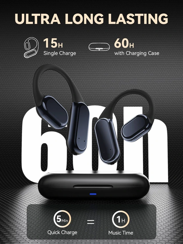 Alt view image 6 of 7 - 60H Playtime Fit and Comfort IP68 Bone Conduction Headphones OWS Open Ear Headphones with Earhooks, Bone Conduction Earbuds, Clear Sound, Bluetooth 5.3, AAC/SBC, for Cycling Yoga Workout
