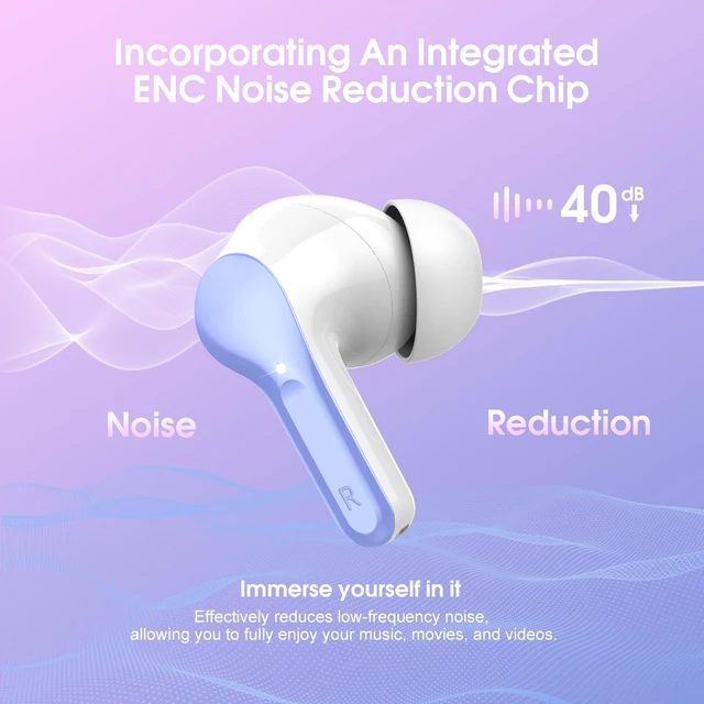 Alt view image 3 of 7 - Wireless Earbuds, Bluetooth 5.4 Headphones HiFi Stereo, Bluetooth Earbuds With ENC Noise Cancelling Mic, IP7 Waterproof in Ear Earphones,48H, LED Display Ear buds for Pad Workout Sports, White Purple