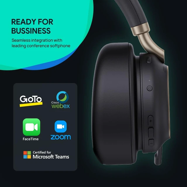 Alt view image 4 of 7 - BH76 Plus Bluetooth Headset, Wireless Headset with Microphone for PC,Active Noise Cancelling, Retractable Hidden Mic Arm, Compatible with PC Mac, Works with Teams (Certified), USB-C/A