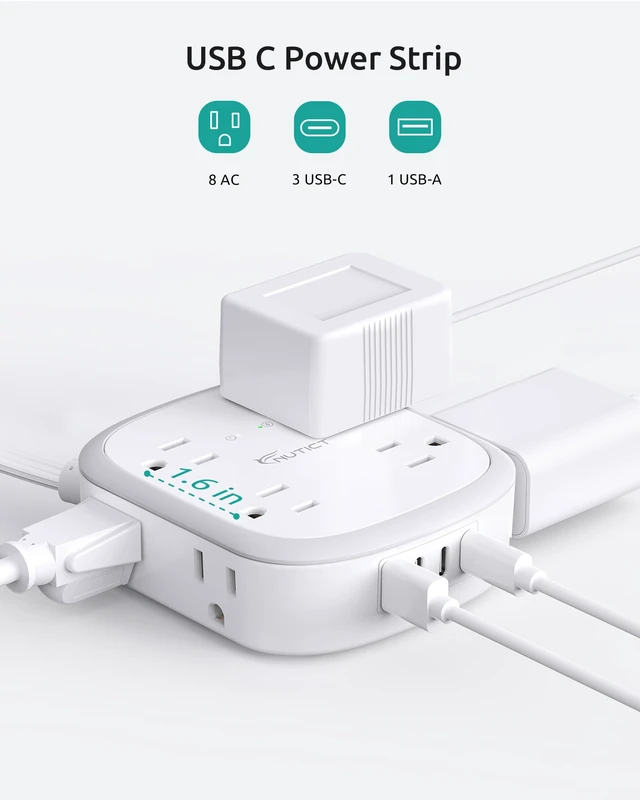 Alt view image 2 of 7 - Outlet Cover 10FT Long Extension Cord, Surge Protector Power Strip 8 AC and 4 USB Ports (3 USB C), Wall Mount, 3 Prong Flat Wall Plug with Power Switch, Home Office Dorm Essentials, White