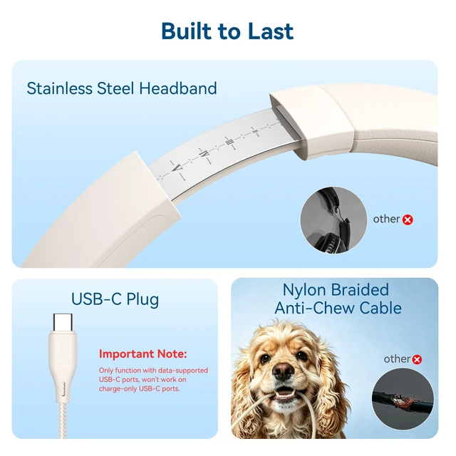 Alt view image 5 of 7 - USB C Wired Over Ear Headphones for School with Mic, Volume Control, Beige Lightweight Foldable Corded Headphone for Teens Classroom Travel Airplane, 4.9ft Tangle-Free Cord for Phone Tablet Laptop PC