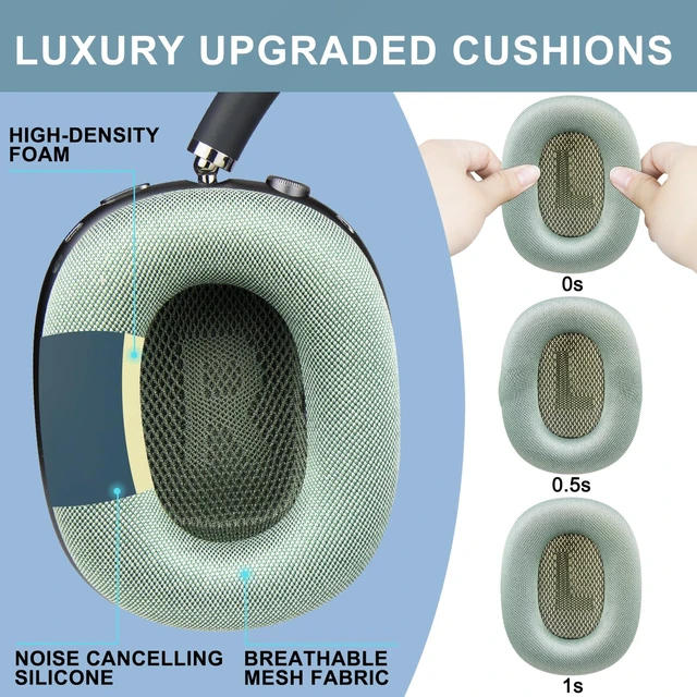 Alt view image 5 of 7 - Ear Cushions for AirPods Max 1 & 2 Replacement EarPads Ear Pads Cups Covers with Durable Mesh Fabric, Softer Foam Color