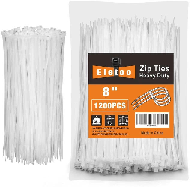 Main image of 8 Inch White Zip Ties 1200 Pack Cable Ties 35 LBS UV Resistant Cable Ties, Weatherproof, Self-Locking for Indoor and Outdoor