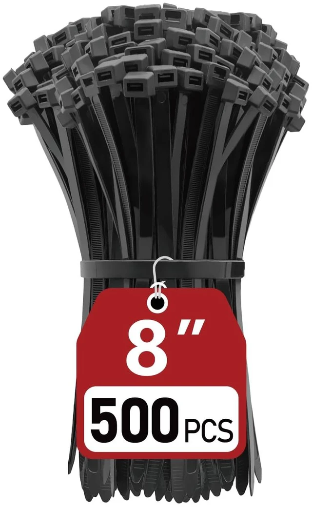 Main image of Zip Ties Heavy Duty 8 inch (500 Pack), Heavy Duty Cable Ties with 120 lb Tensile Strength for Outdoor Use, Black Wire Ties