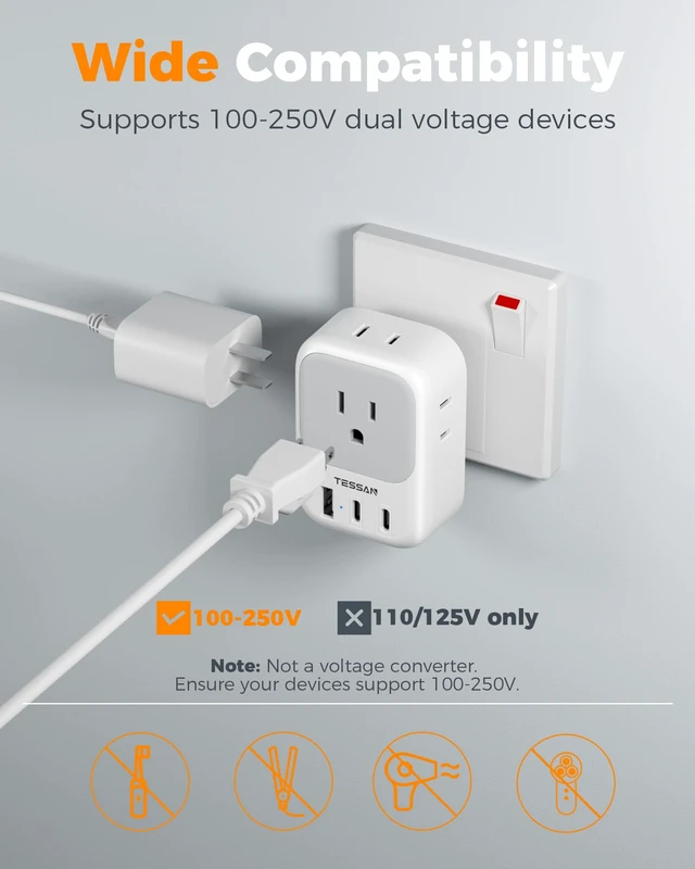 Alt view image 6 of 7 - Type D Travel Adapter, US to India Plug 4 Outlets, 3 USB Ports (2 USB-C), Compatible with Nepal Maldives Pakistan Bangladesh Sri Lanka Bhutan Yemen