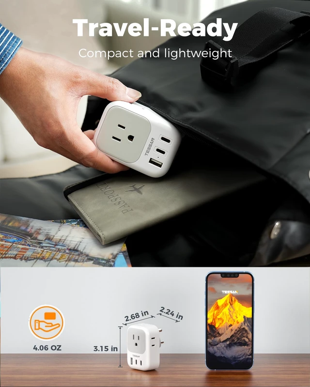 Alt view image 5 of 7 - Type D Travel Adapter, US to India Plug 4 Outlets, 3 USB Ports (2 USB-C), Compatible with Nepal Maldives Pakistan Bangladesh Sri Lanka Bhutan Yemen