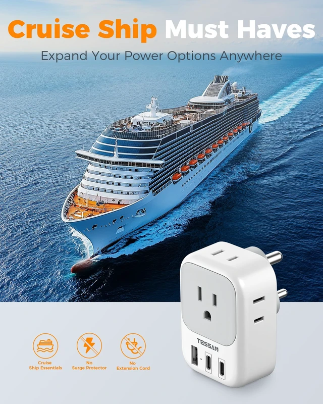 Alt view image 7 of 7 - Type D Travel Adapter, US to India Plug 4 Outlets, 3 USB Ports (2 USB-C), Compatible with Nepal Maldives Pakistan Bangladesh Sri Lanka Bhutan Yemen