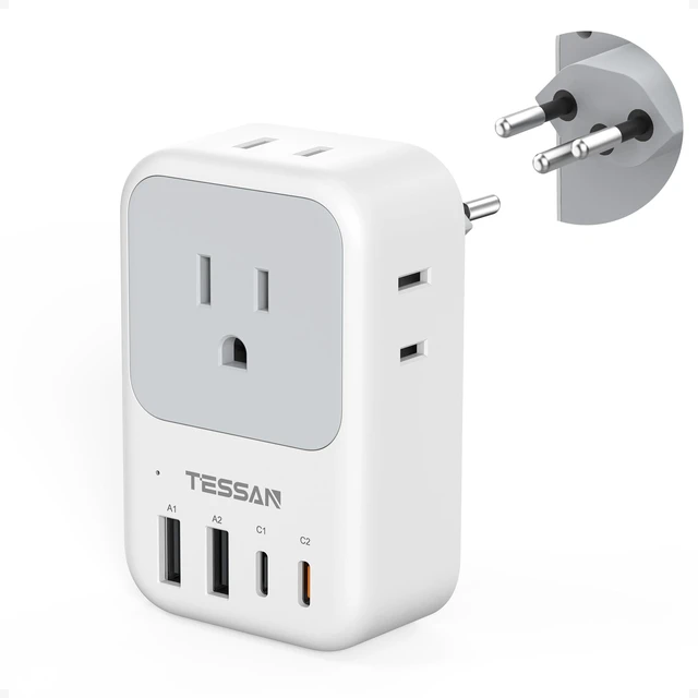 Main image of Switzerland Travel Plug Adapter PD 20W, Type J Adapter 4 Outlets 4 USB (2 USB-C 2 USB-A), US to Switzerland Travel Power Outlet Adaptor for Rwanda Jordan Liechtenstein Madagascar