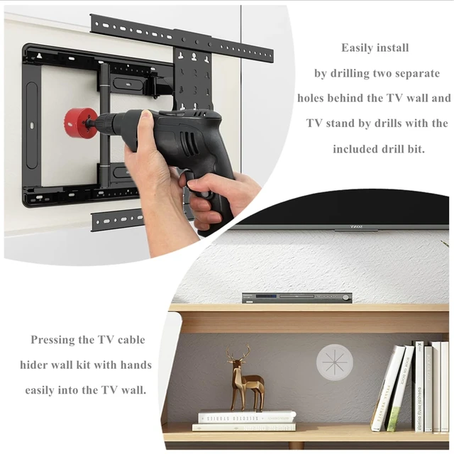 Alt view image 4 of 7 - 4 Pack TV Cord Hider for Wall Mounted TV, 2-3/8"(60mm Hole) Wire Hider in Wall Cable Management Kit, Includes 4 Pass Throughs and 1 Hole Saw Drill Attachment Easy to Install