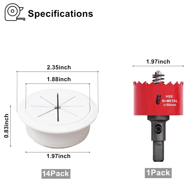 Alt view image 2 of 7 - 14 Pack TV Wire Hider for Wall, 1.97 Inch (50mm Hole) Cord Hider in Wall Cable Management Kit, Includes 14 Pass Throughs and 1 Hole Saw Drill Attachment Easy to Install
