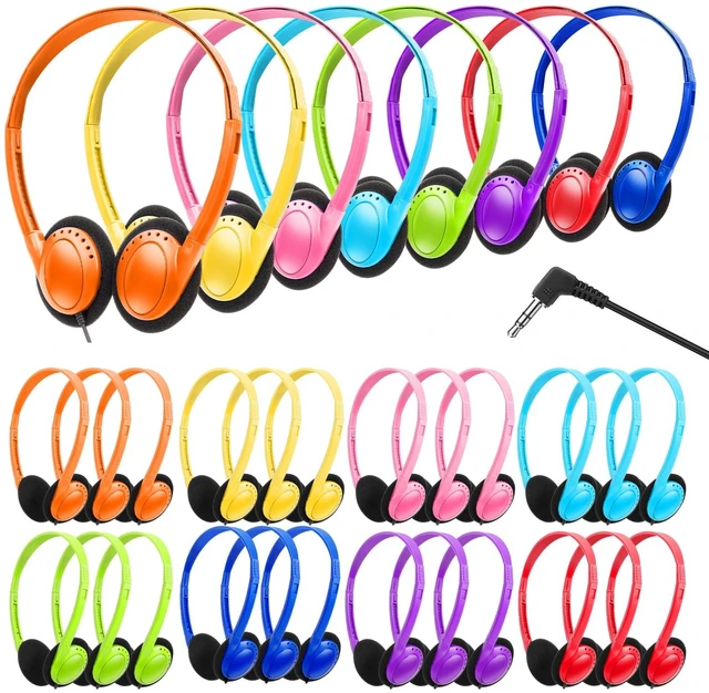 Main image of Classroom Headphones Bulk 50 Pack for Kids School Students, Wholesale Wired Earphones Class Set for Children Toddler Boys Girls Teens Adult (HY103, 50 Mixed)