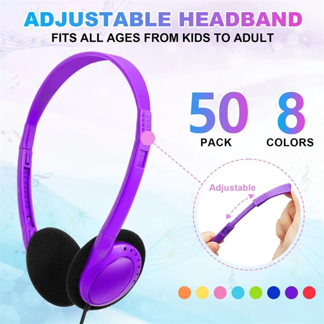 Alt view image 4 of 7 - Classroom Headphones Bulk 50 Pack for Kids School Students, Wholesale Wired Earphones Class Set for Children Toddler Boys Girls Teens Adult (HY103, 50 Mixed)