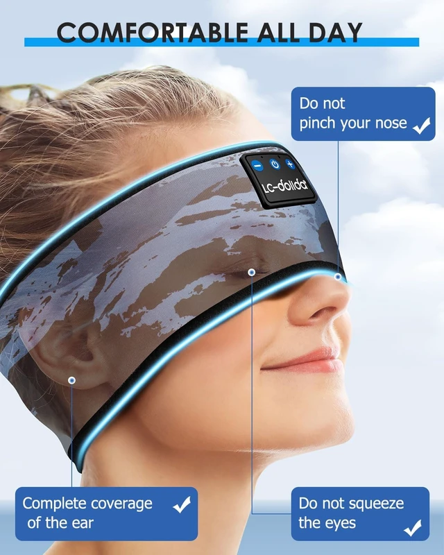 Alt view image 6 of 7 - Sleep Headphones Bluetooth Headband, Sleep Headphones Wireless Bluetooth with Ultra-Thin HD Stereo Speaker, Sleep Headband Earphones for Workout Yoga Insomnia Meditation Gifts(Blue)