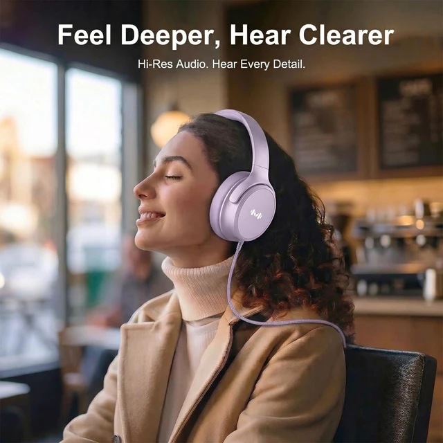 Alt view image 5 of 7 - Wired Over-Ear Headphones, Mic, 3.5mm Plug, USB-C Adapter, Purple Foldable, adjustable headphones with soft cushions, inline mic, 3.5mm plug, and USB-C adapter for laptop, phone, and travel