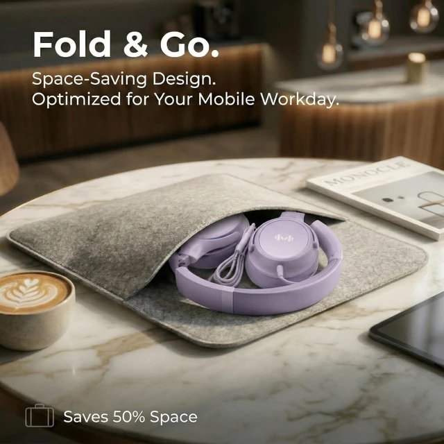 Alt view image 7 of 7 - Wired Over-Ear Headphones, Mic, 3.5mm Plug, USB-C Adapter, Purple Foldable, adjustable headphones with soft cushions, inline mic, 3.5mm plug, and USB-C adapter for laptop, phone, and travel