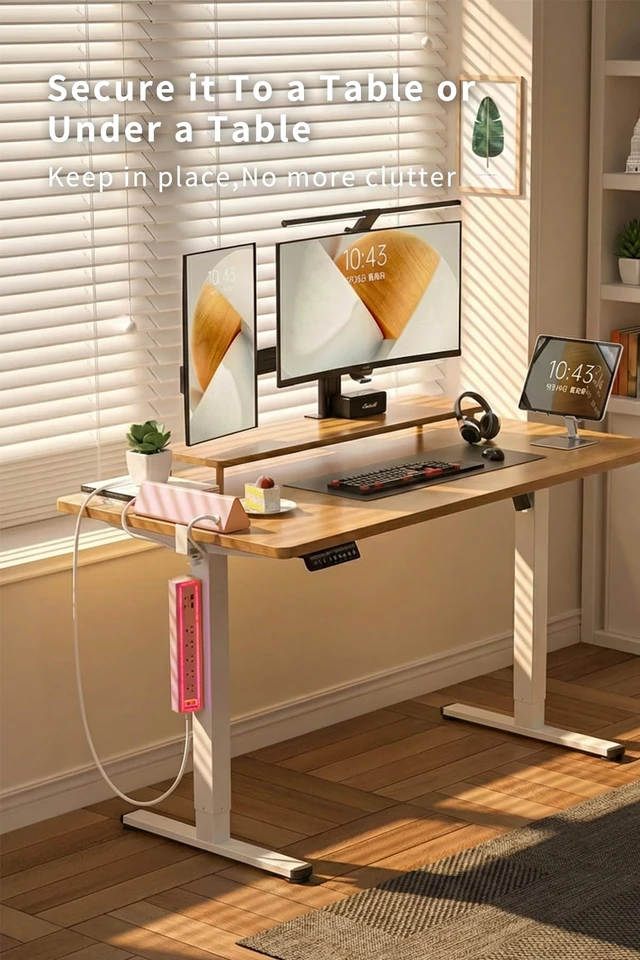 Alt view image 3 of 7 - Desk Clamp Power Strip with Nightlight, 40W Fast Charging, 10FT Extension Cord, 4x20W USB-C & 2 USB Ports, 5 AC Outlets, Fits 1.69-Inch Table Edges