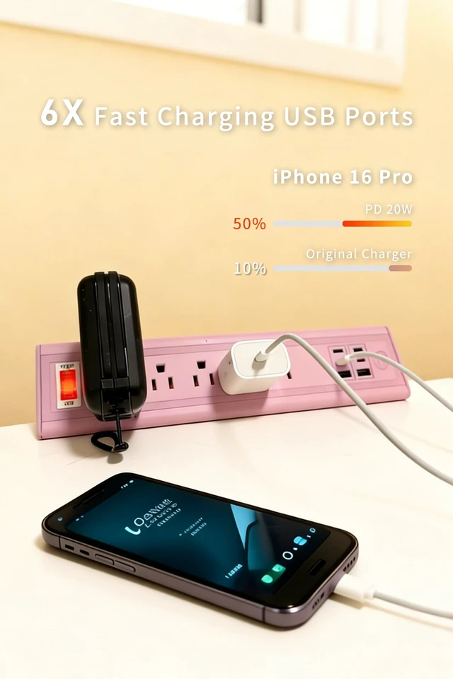 Alt view image 4 of 7 - Desk Clamp Power Strip with Nightlight, 40W Fast Charging, 10FT Extension Cord, 4x20W USB-C & 2 USB Ports, 5 AC Outlets, Fits 1.69-Inch Table Edges