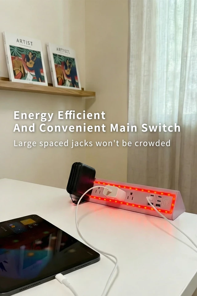 Alt view image 5 of 7 - Desk Clamp Power Strip with Nightlight, 40W Fast Charging, 10FT Extension Cord, 4x20W USB-C & 2 USB Ports, 5 AC Outlets, Fits 1.69-Inch Table Edges